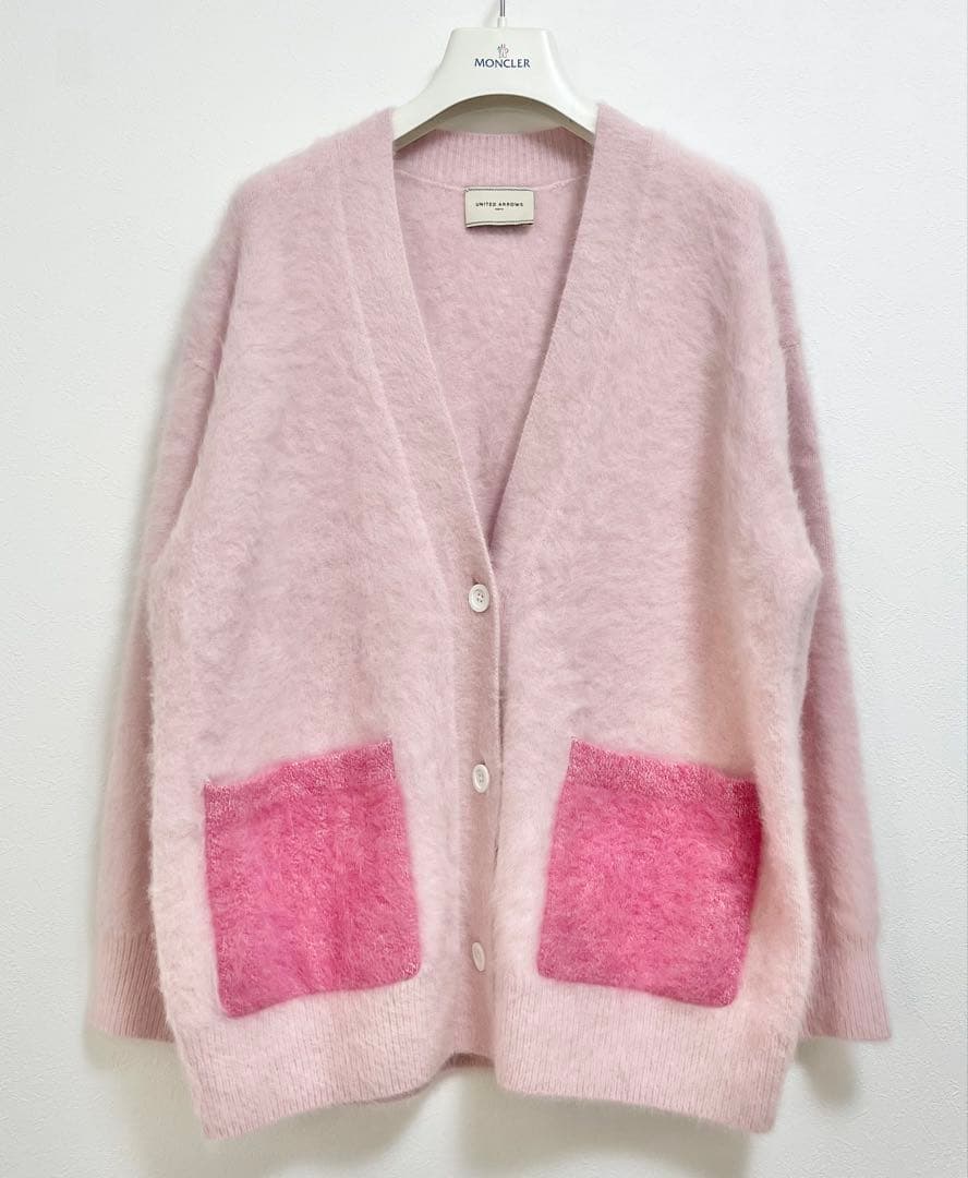 美品 今期 ユナイテッドアローズ フォックスカシミヤ ミドルカーディガン ピンク