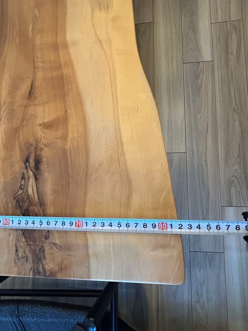 大塚家具 栃 一枚板 テーブル 幅1655ｘ奥755-820ｘ厚45mm 足は別