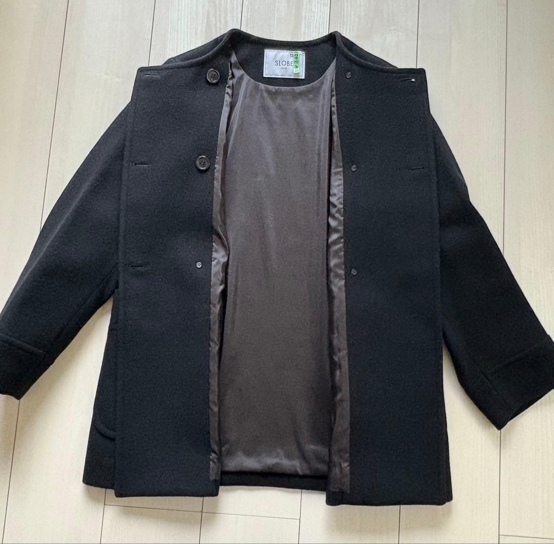 SLOBE IENA スイビダブルクロスノーカラーダブル前コート ブ