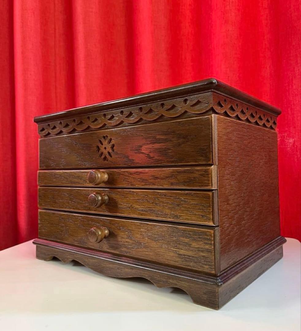 パリの雑貨屋　オーク材　ジュエリーボックス　4段　アクセサリーケース　モダン