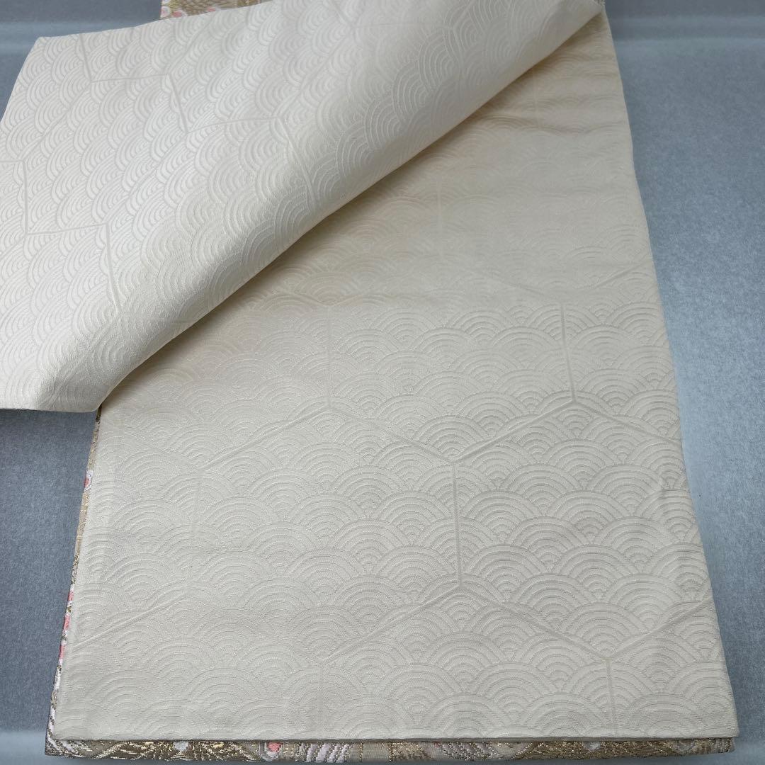 【純金箔錦 亀甲孔雀文】孔雀刺繍 六通柄袋帯 シルク製0105