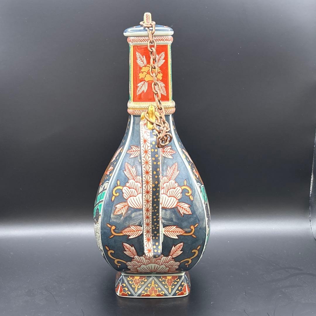 有田焼　林九郎窯　古伊万里様式　染錦牡丹流水文　金彩色絵　水注　水差し　茶道具