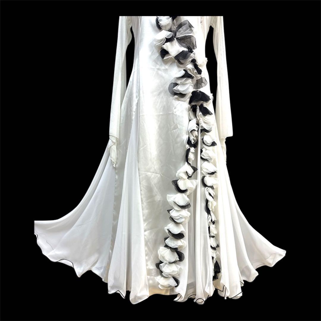 6235★L オフ白 サテン 花モチーフ スタンダードドレス 社交ダンス