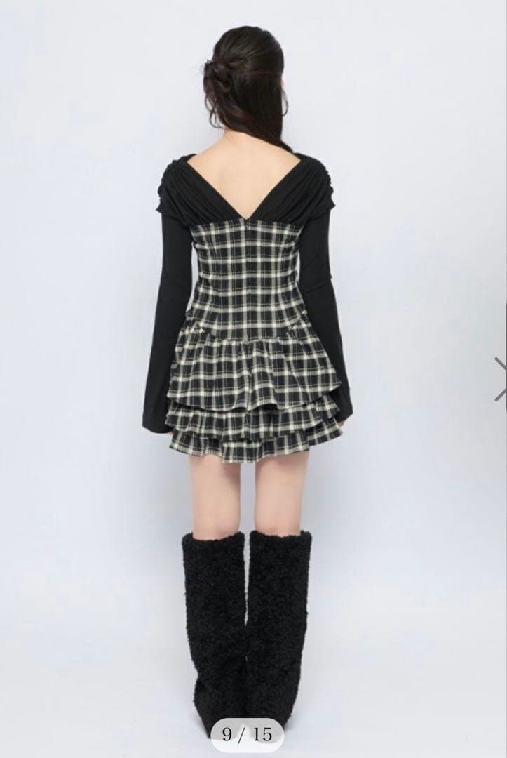バブルス チェックレイヤードワンピースSブラック