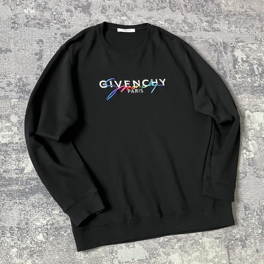 【超希少XL】ジバンシー センター刺繍ロゴスウェット レインボー ブラック 黒