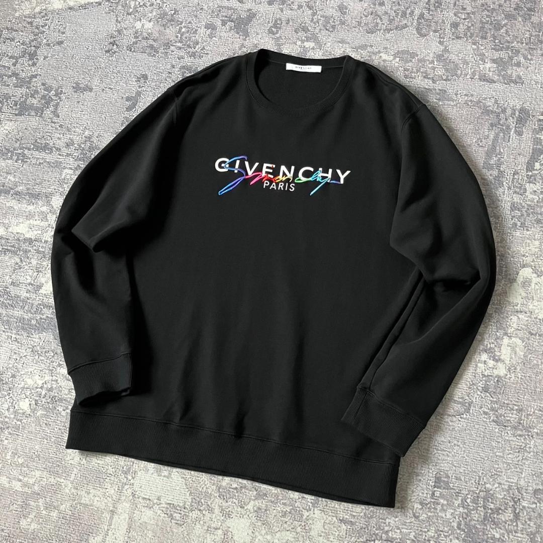 【超希少XL】ジバンシー センター刺繍ロゴスウェット レインボー ブラック 黒
