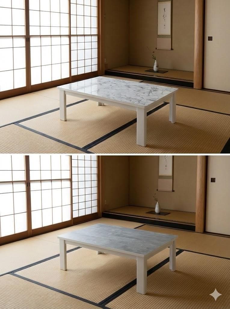 省エネスリム折れ脚こたつ105MWH リバーシブル　上品な石目デザインコタツ