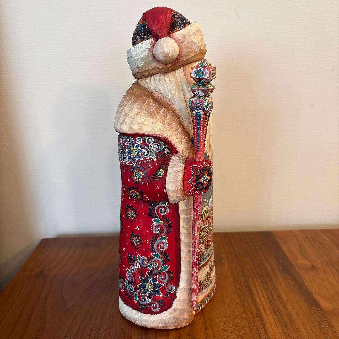 サンタクロース置物　ロシア　木彫り