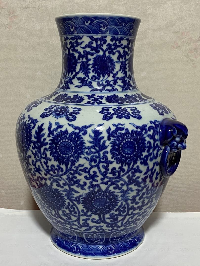 ♦中国古陶磁 鑑定済 大清乾隆年製銘 100年〜130年前 青花尊形瓶 古美術品