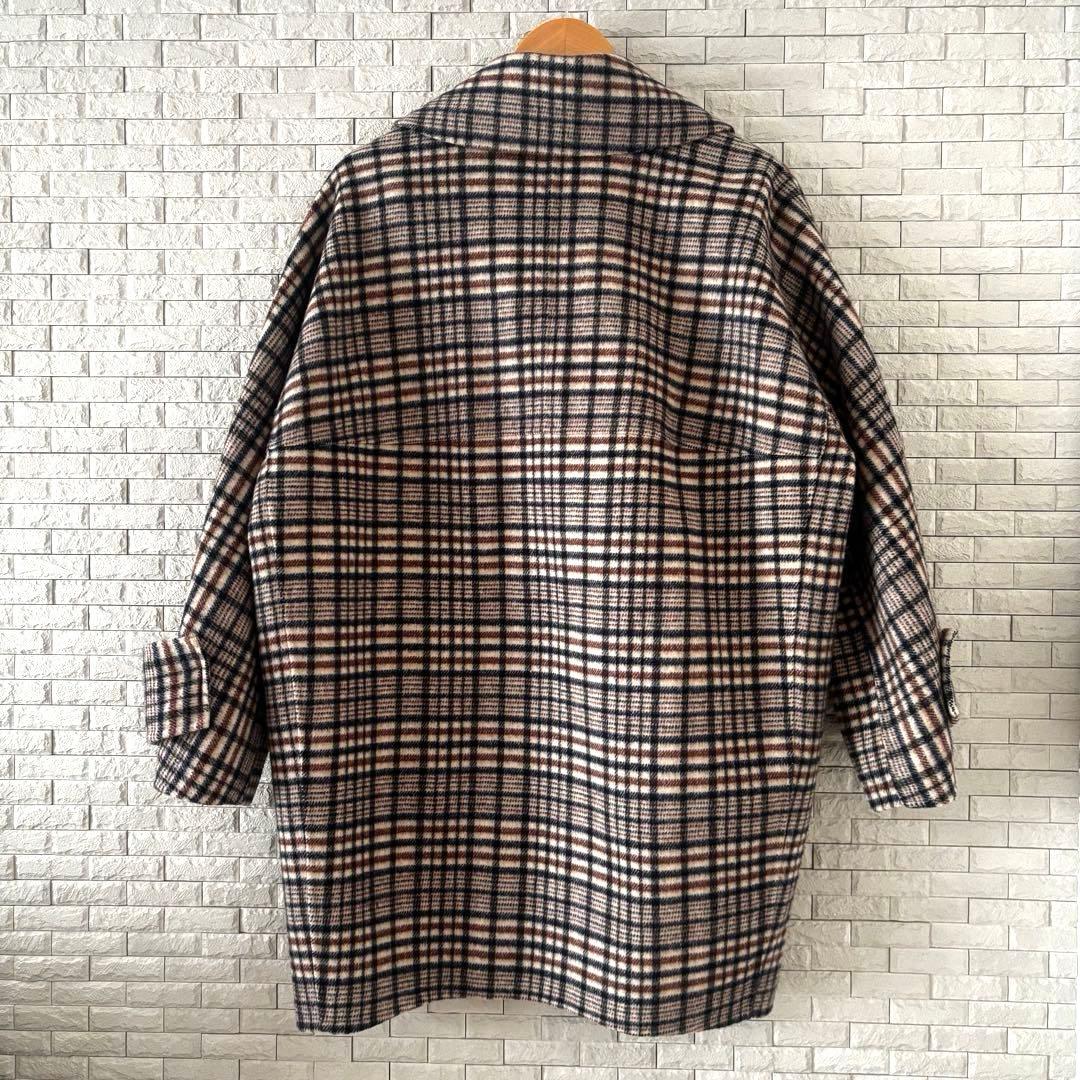 Mila Owen フラップポケットハーフ丈コクーン接結コート チェック柄