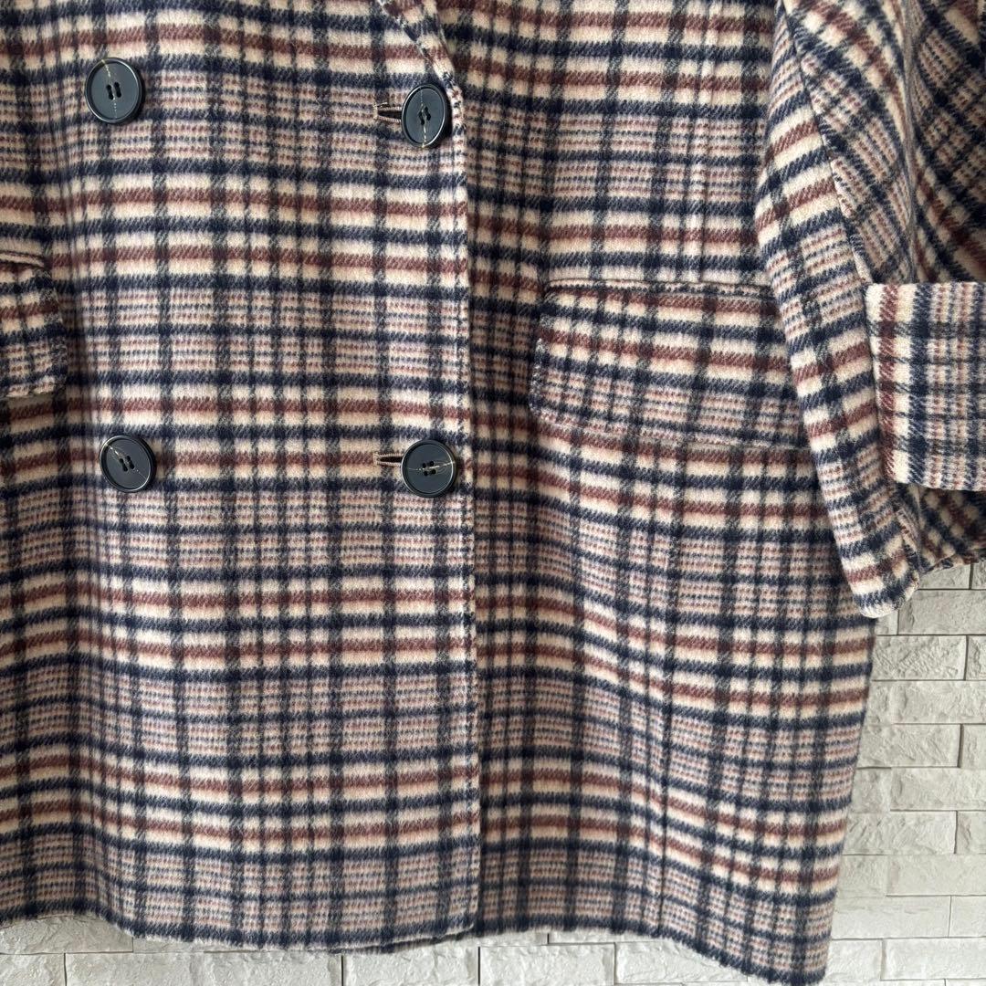 Mila Owen フラップポケットハーフ丈コクーン接結コート チェック柄