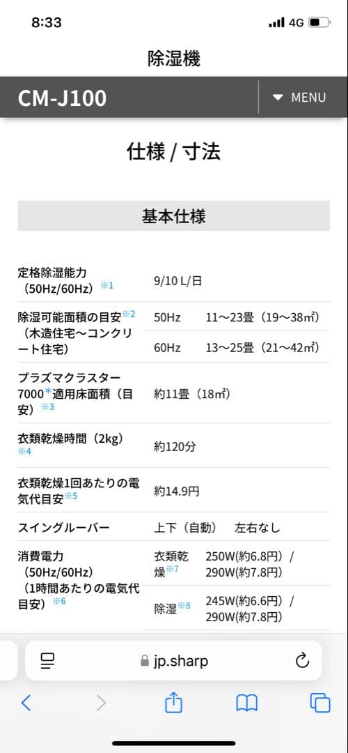 SHARP 除湿機 CM-J-W