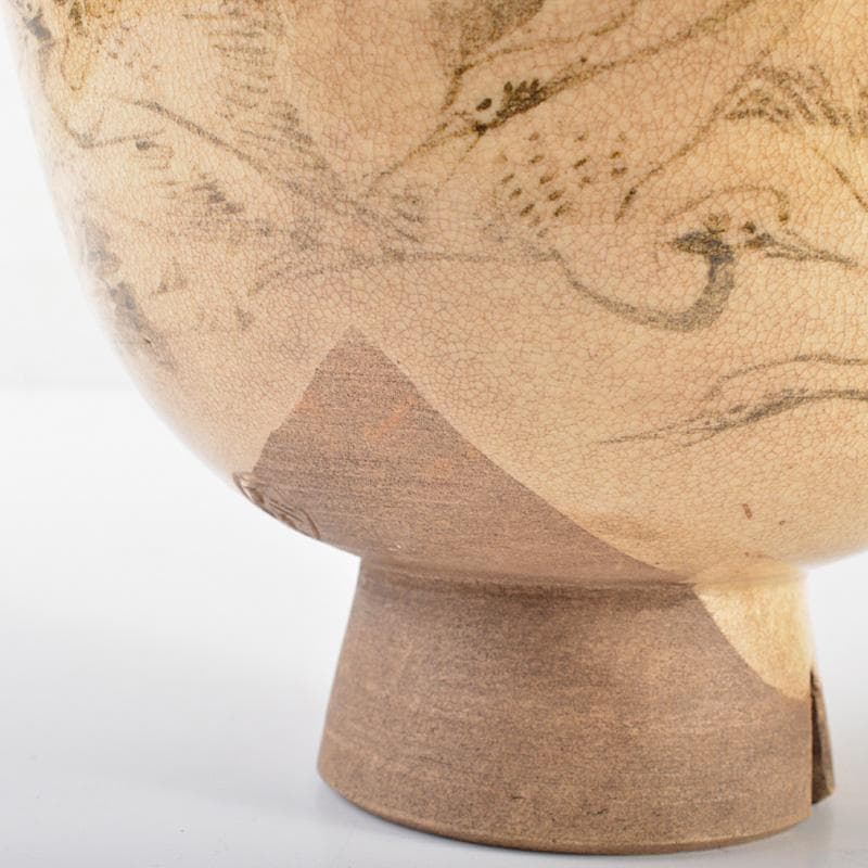 茶道具　京焼　野々村仁清造　鶴図　茶碗　表千家十三代即中斎極箱　D　R6792