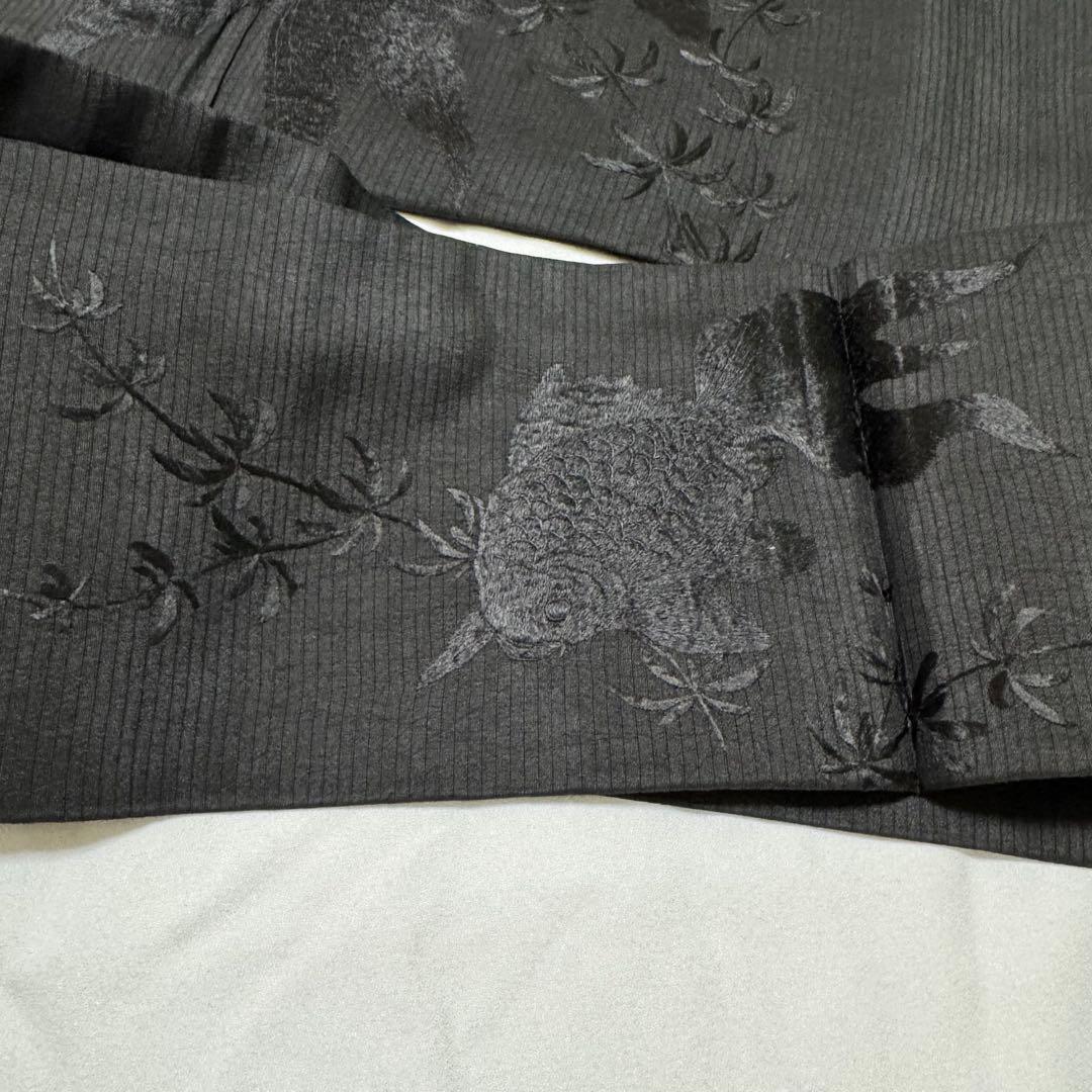 ゆ*う様 夏用 絽 名古屋帯 黒 黒糸　金魚　刺繍 裏太鼓　粋　要手直し　アンテ