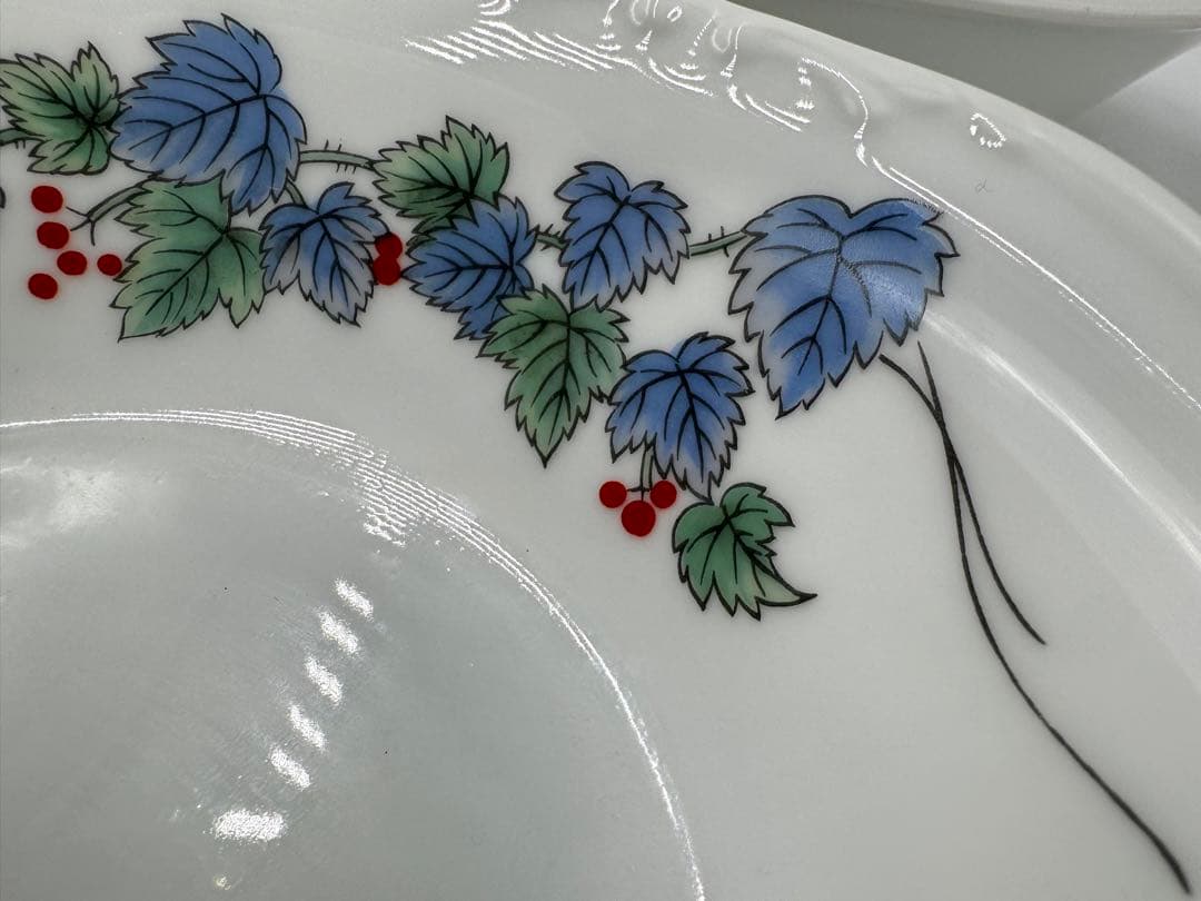 オールド深川製磁　耳付楕円　ぶどう絵皿　5枚組