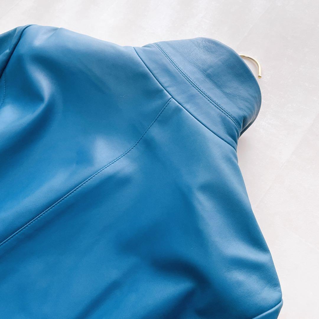 美品✨レリアン 羊革ジャケット 刺繍 13+ 大きいサイズ ブルー系