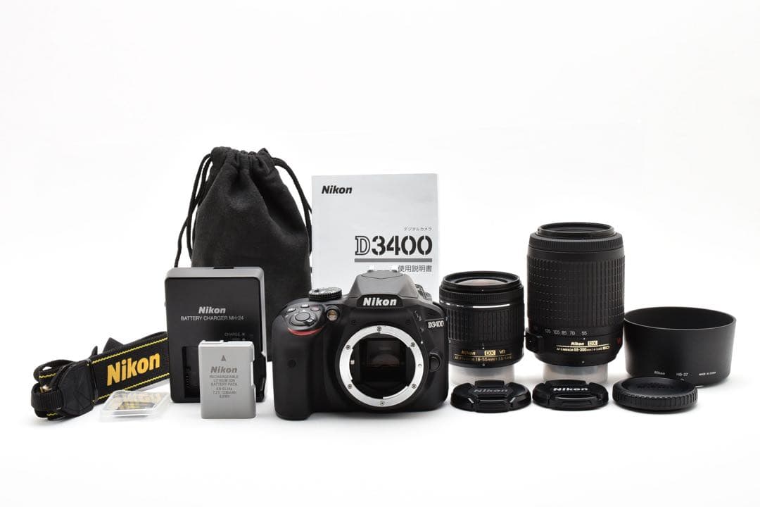 【美品】 ニコン Nikon D3400 ダブルズームセット一眼レフカメラ