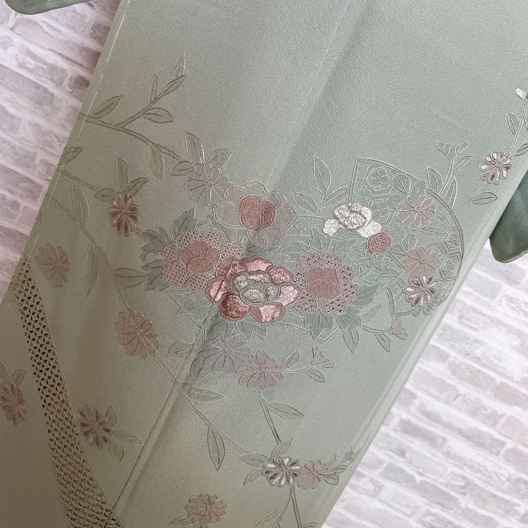 訪問着+長襦袢　フルセット　汕頭刺繍　花々　入学式　卒業式　着物　I10