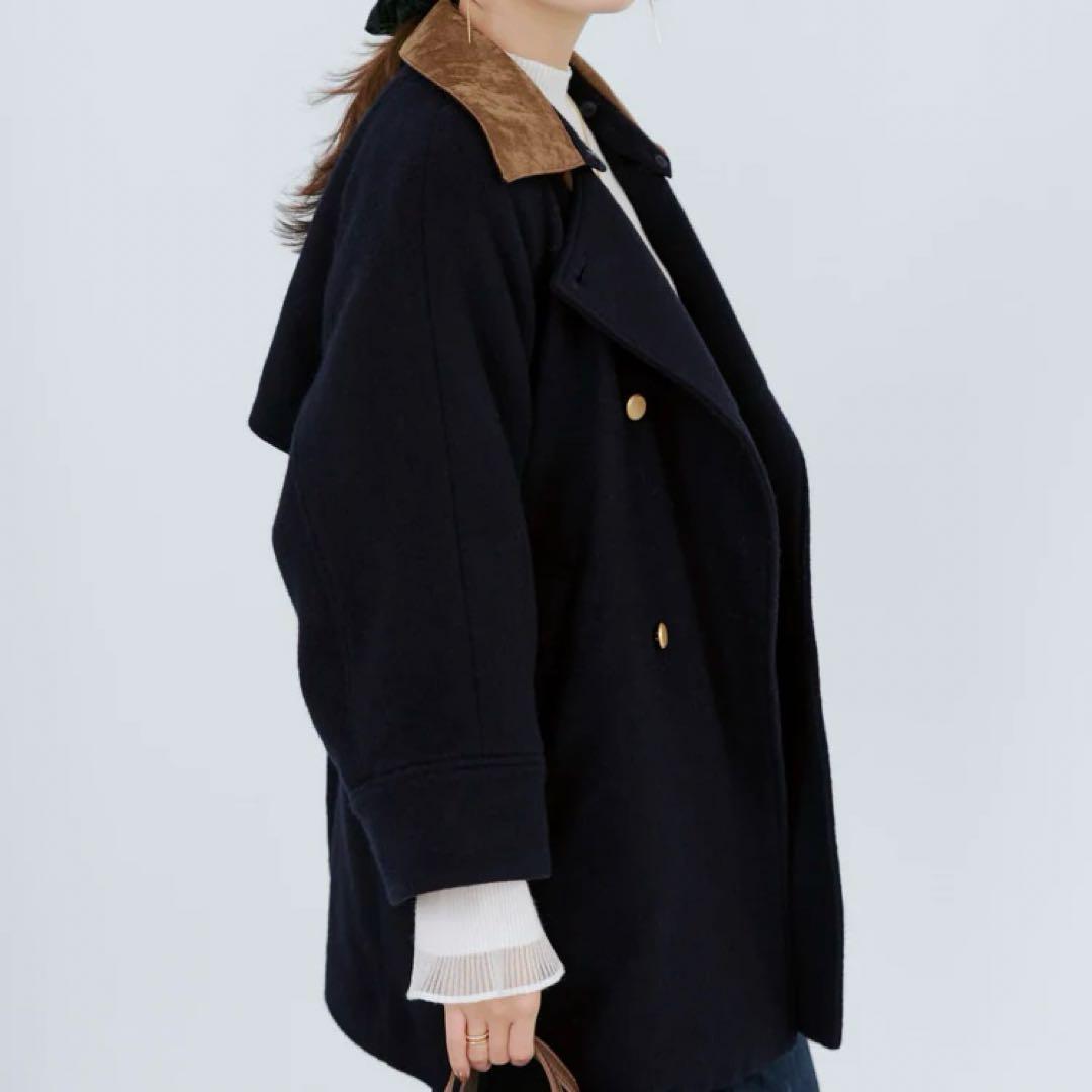 極美品✨COHINA 2wayカラーゴールドボタンミドルコート　ネイビー