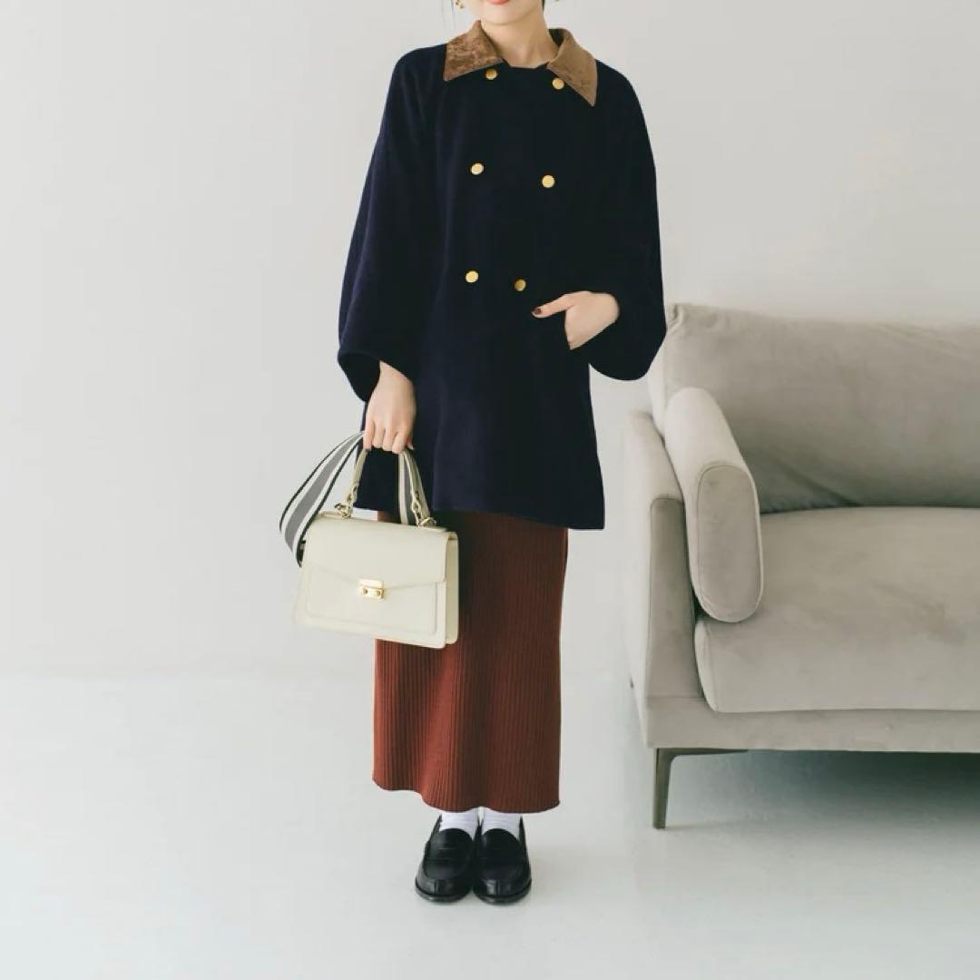 極美品✨COHINA 2wayカラーゴールドボタンミドルコート　ネイビー
