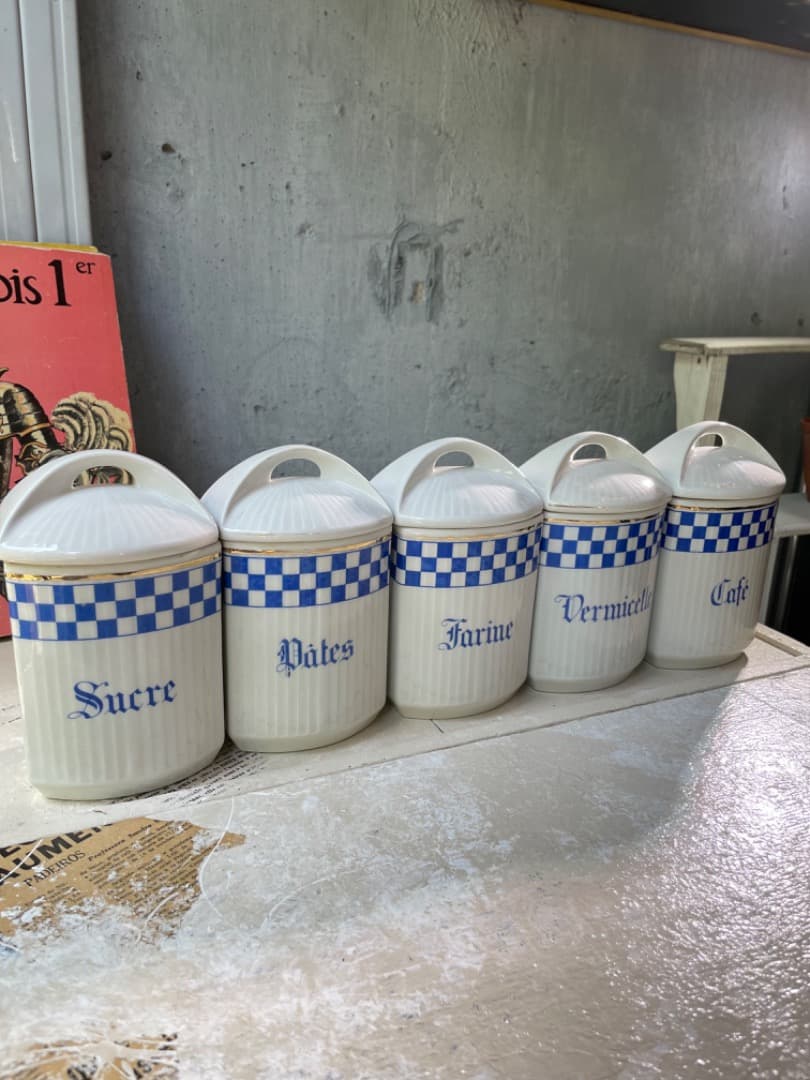 【フランス便】アンティーク◆陶器キャニスター5個セット/◆ SALE~2/10迄