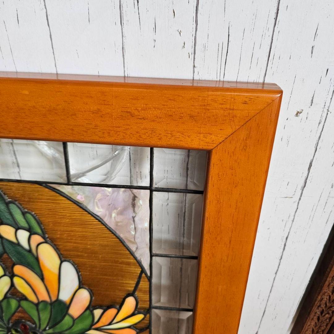 【p175/k】花柄 ステンドグラス 木製フレーム インテリア