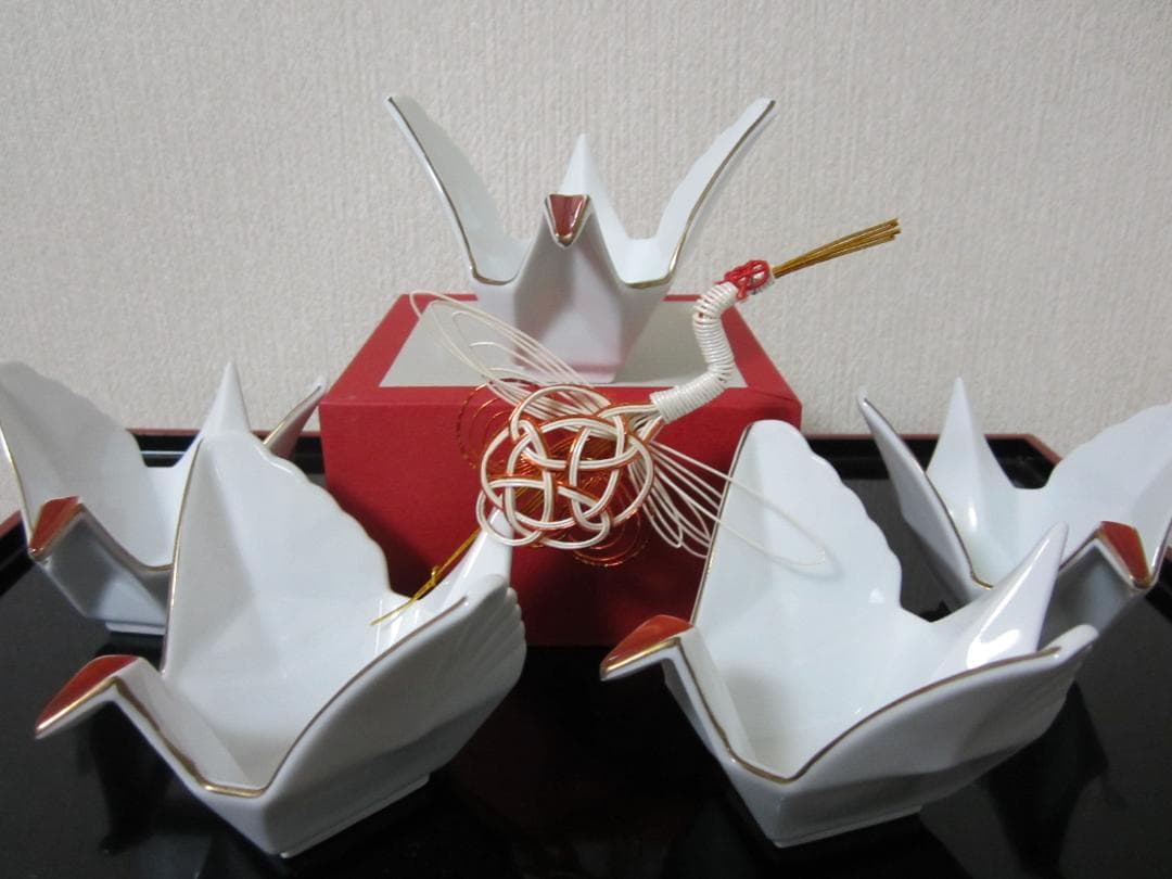 迎春◆お正月の器◆伝統工芸 有田焼◆料亭の器◆白磁製 鶴５客◆ 小鉢、小付、向付