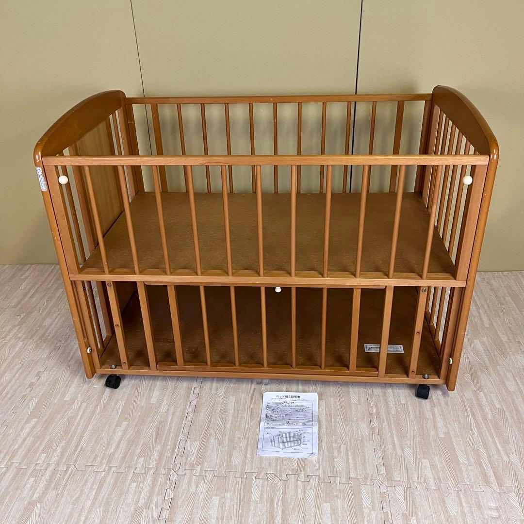 ☆除菌清掃済☆　カトージ　くまのプーさん　ベビーベッド　ライトブラウン