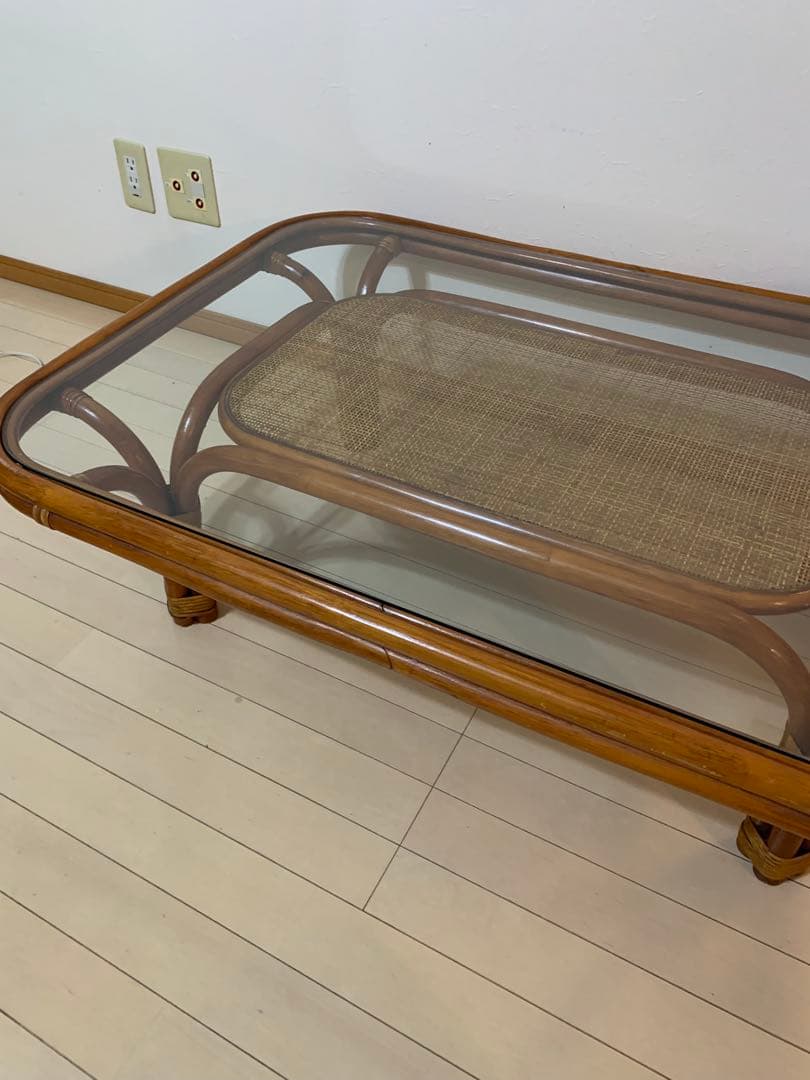 ラタン　テーブル　ヴィンテージ　ガラステーブル