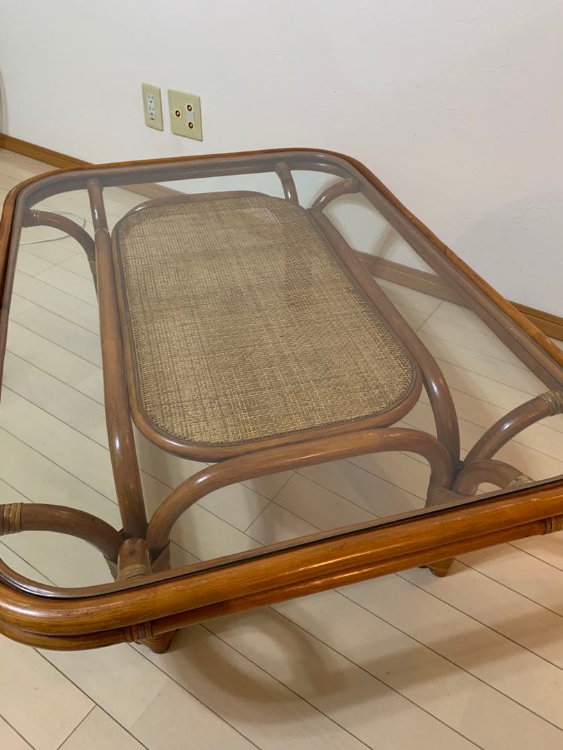 ラタン　テーブル　ヴィンテージ　ガラステーブル