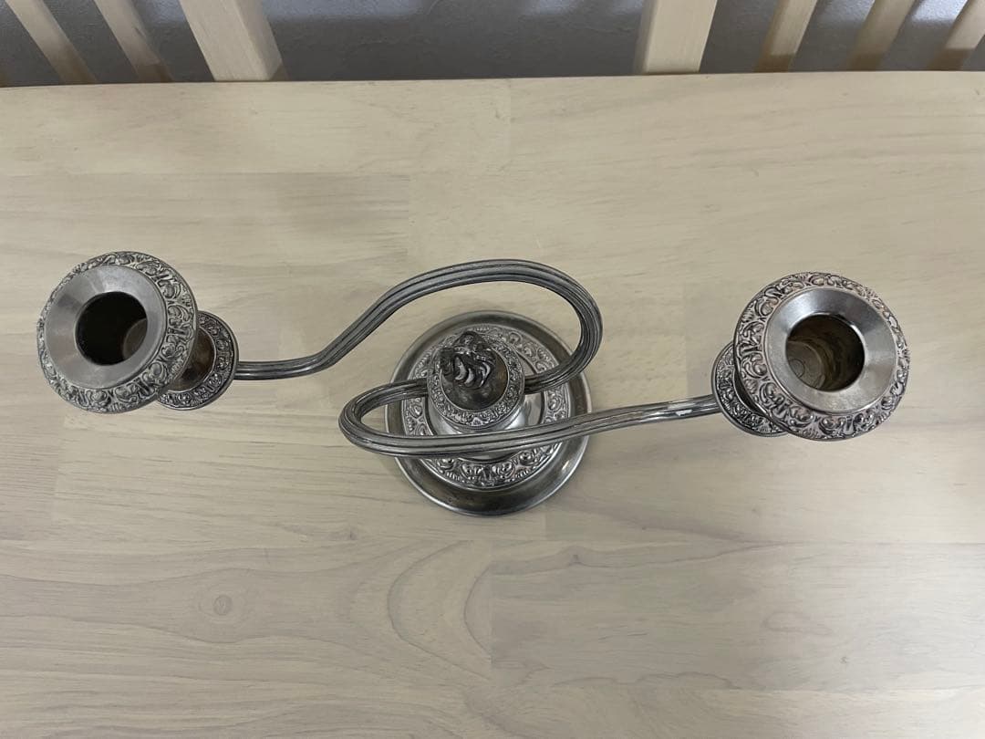 アンティーク シルバー 銀メッキ 2灯式キャンドルスタンド キャンドルホルダー