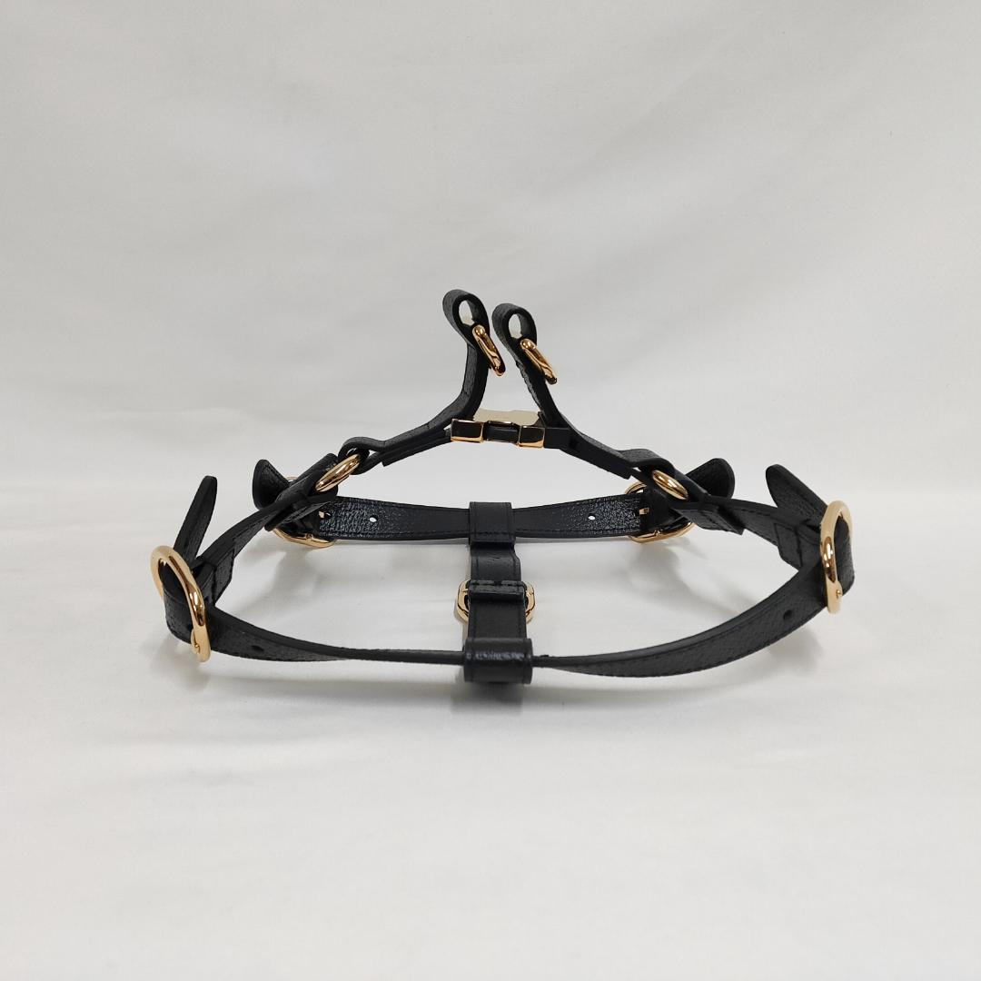 新品 未使用 グッチ インターロッキングG ドッグ ハーネス ブラックレザー S