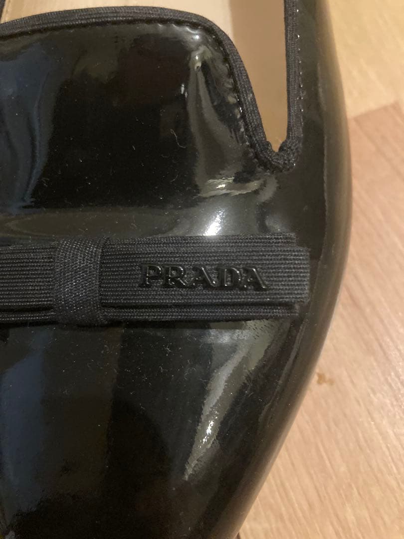 箱無し　美品　PRADAプラダ　フラットシューズ　パンプス　リボン　ブラック 黒