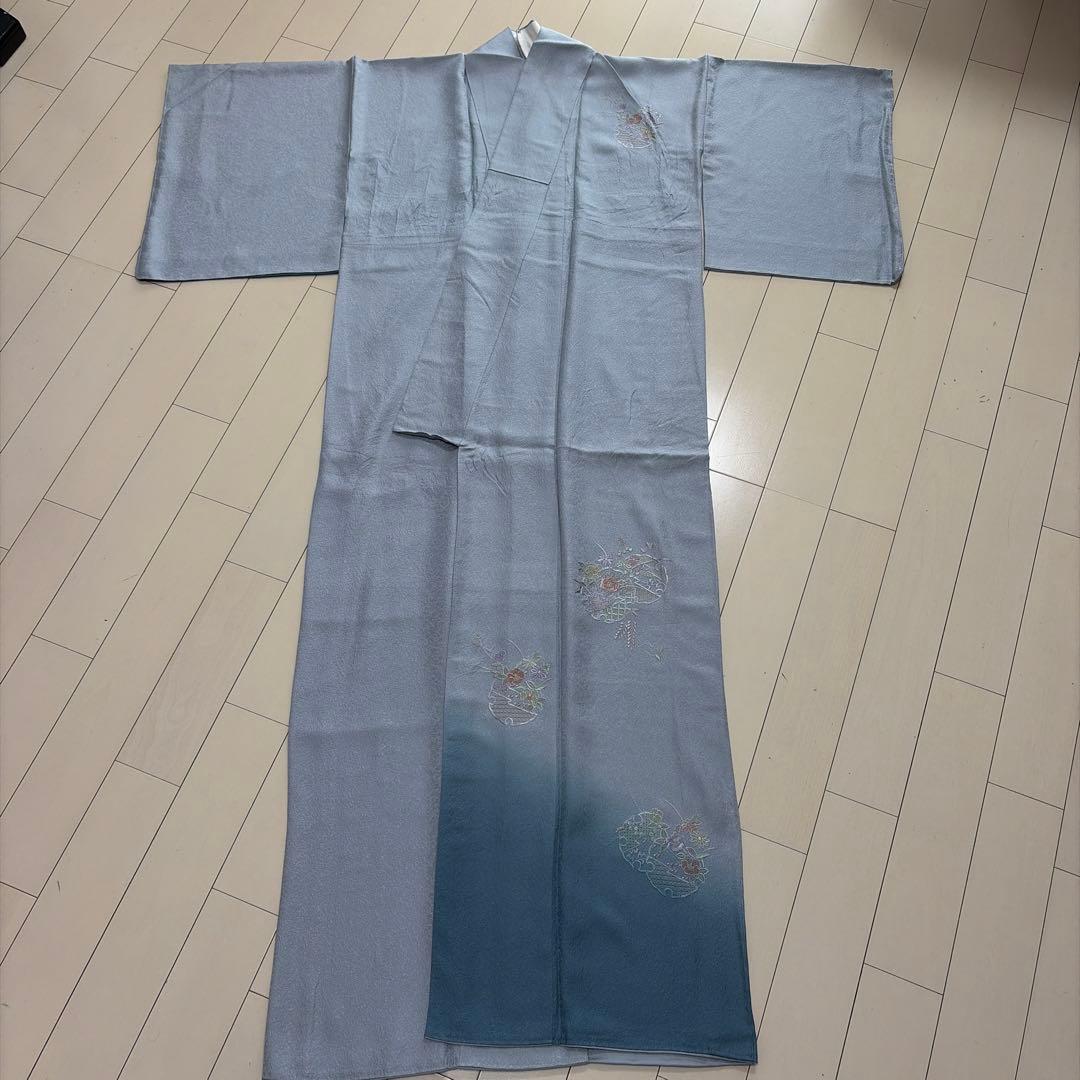 ■E535■美品■正絹■秘色色　汕頭刺繍　全刺繍柄　袷　訪問着■丈169　裄67