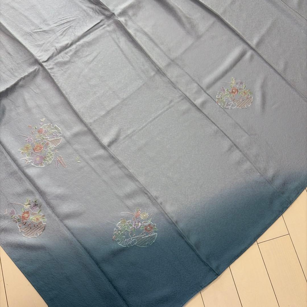 ■E535■美品■正絹■秘色色　汕頭刺繍　全刺繍柄　袷　訪問着■丈169　裄67