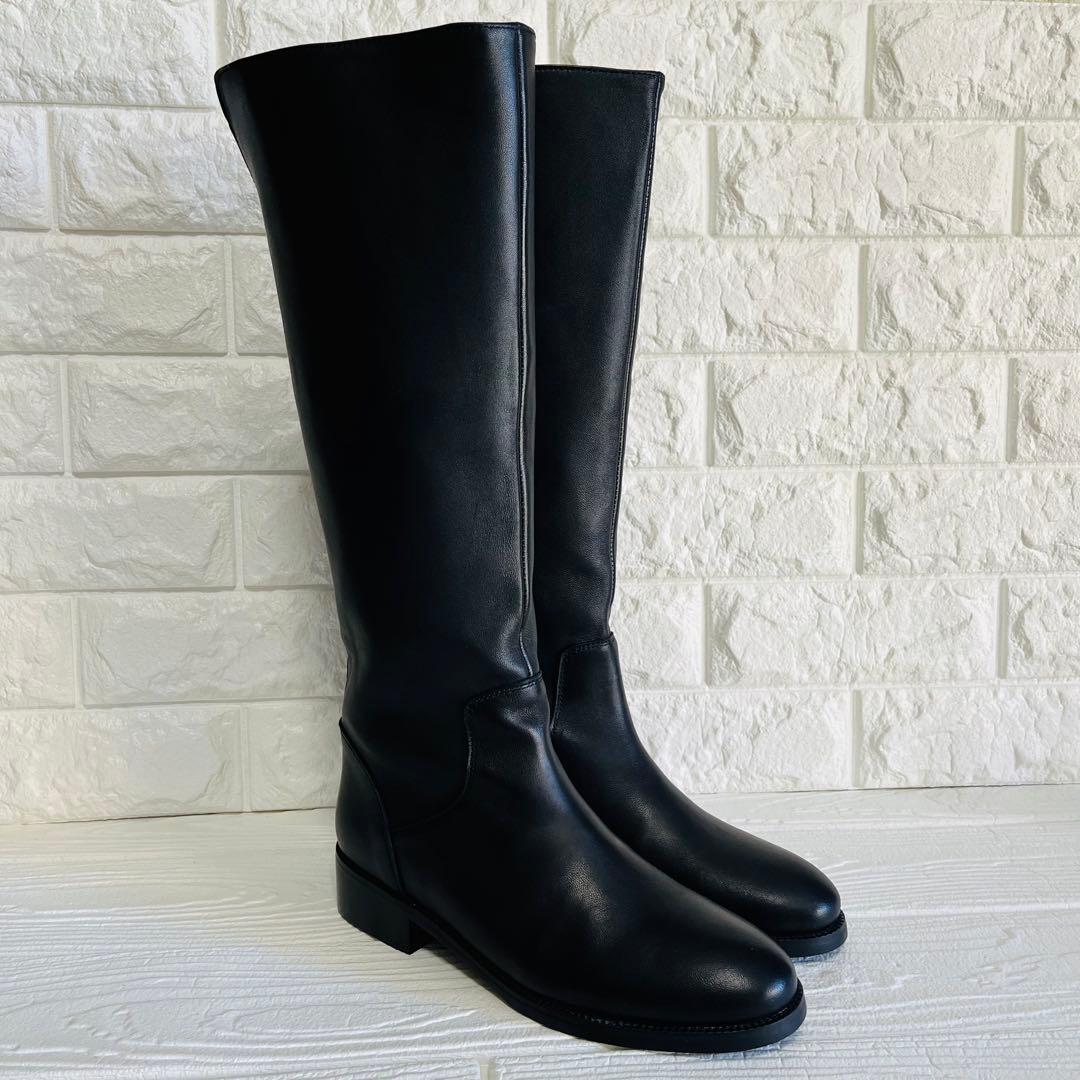 【極美品】REMME レザー ロングブーツ 黒 37 23.5 バックジップ