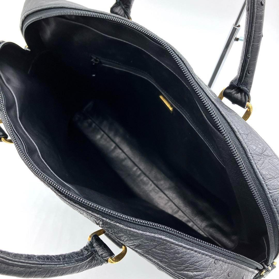 美品【オーストリッチ本革】ビジネスバッグ　ゴールド金具　ブラック