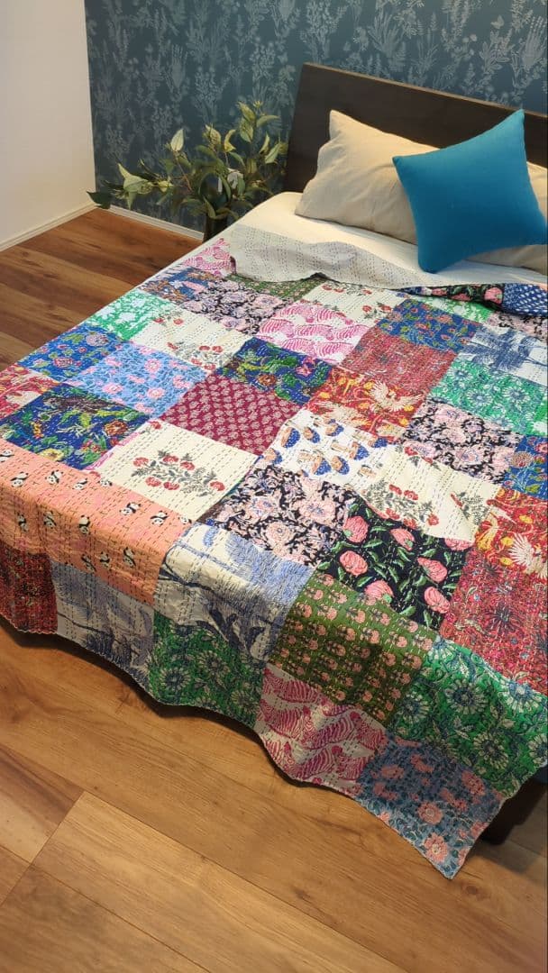 105ꕤ︎︎パッチワーク 手作りカンタキルト プリント マルチカバー 手作り