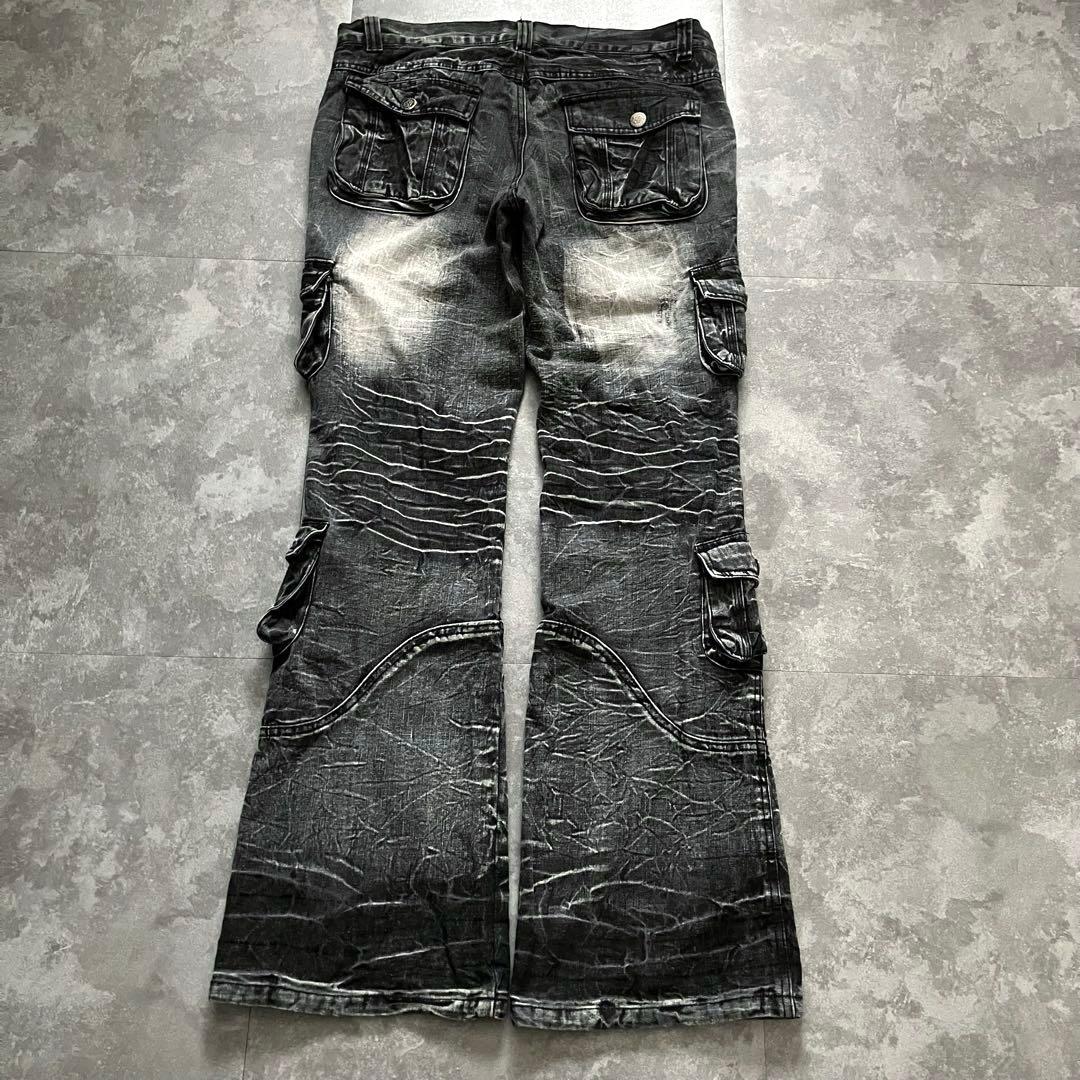 00s black cargo flared pants Y2K ロング丈