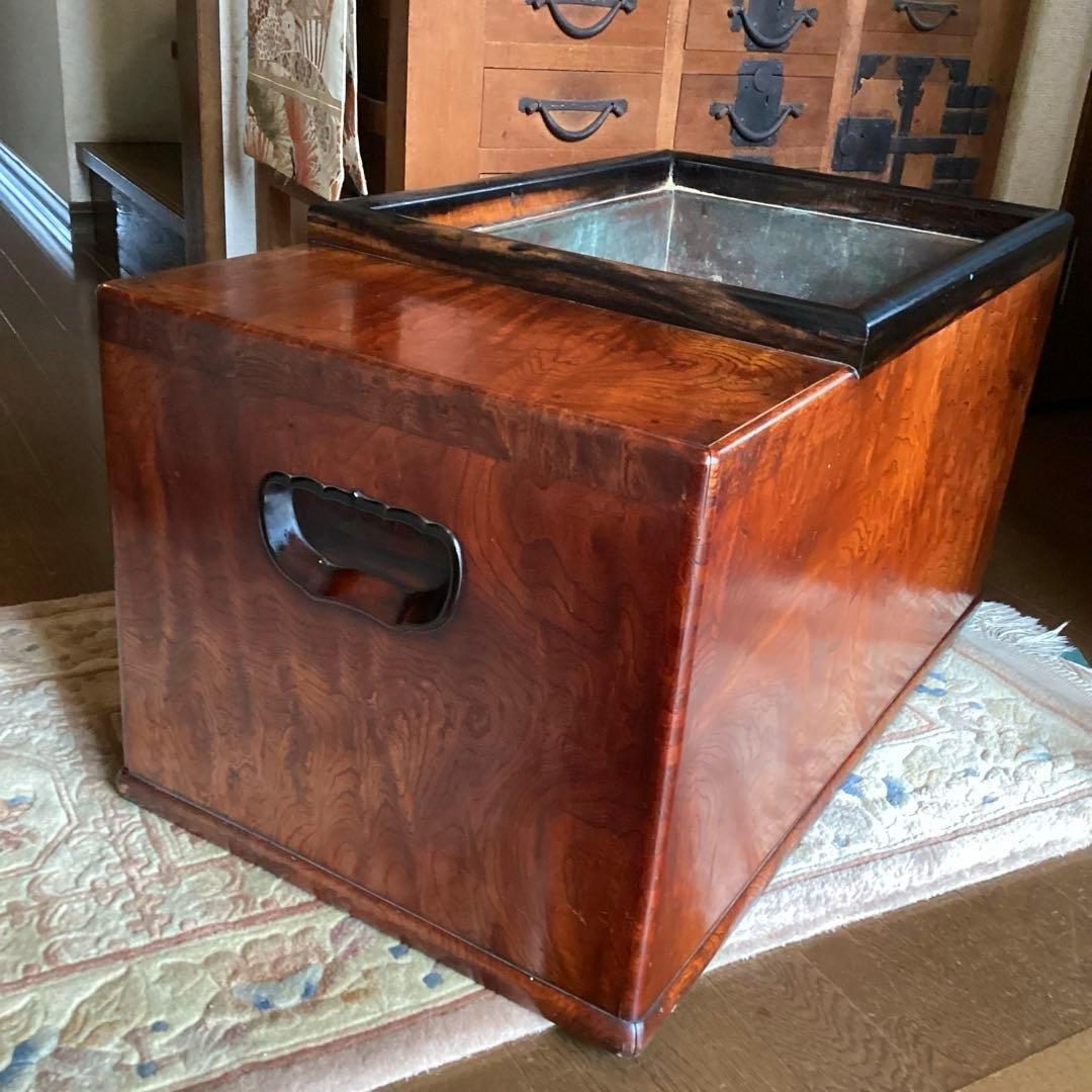 江戸火鉢　長火鉢　関東火鉢　欅　玉杢　銘木　（特注五徳付）