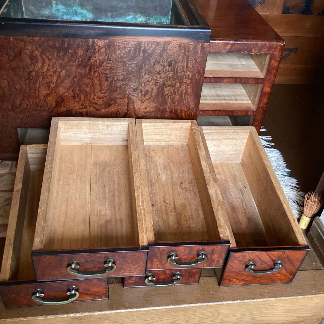 江戸火鉢　長火鉢　関東火鉢　欅　玉杢　銘木　（特注五徳付）