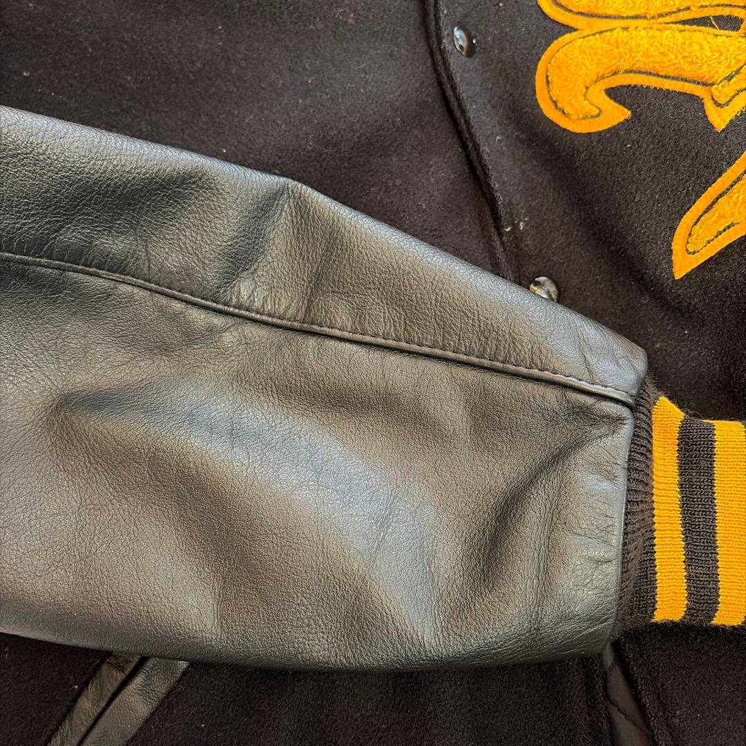 DeLONG スタジャン M 黒/レザー SL刺繍