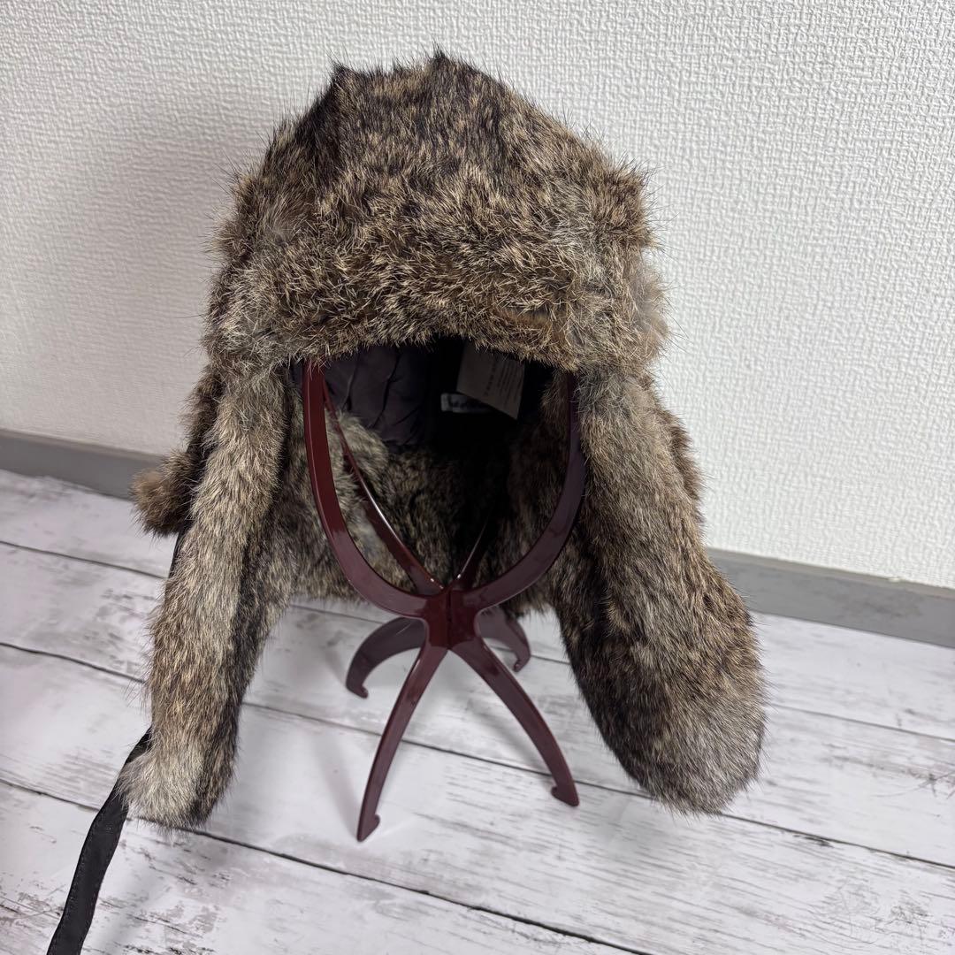 本革 フライトキャップ 60 ブラウン ゴートスキン ラビットファー 耳当て付き