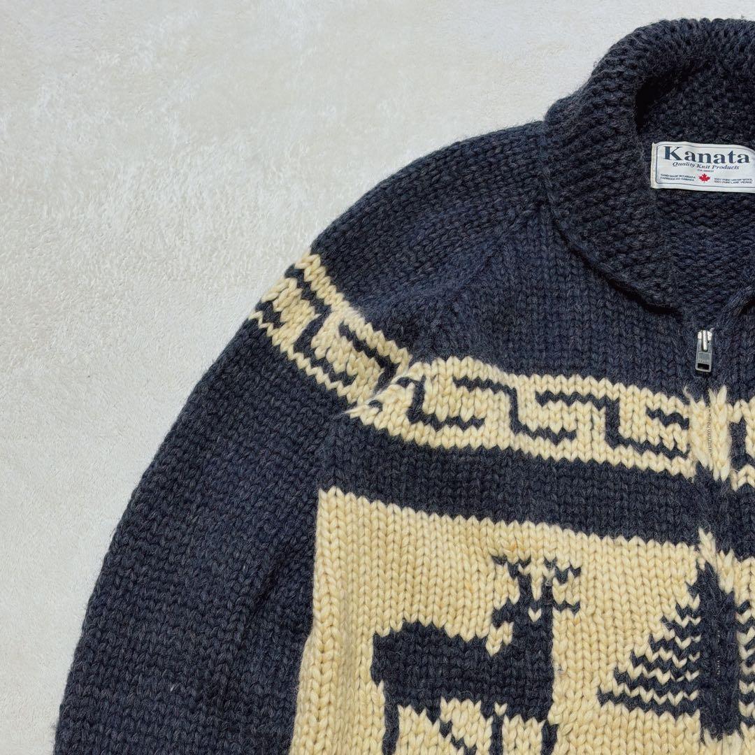 KANATA 鹿柄 カウチンセーター 希少なビッグサイズ XL/2XL ネイビー