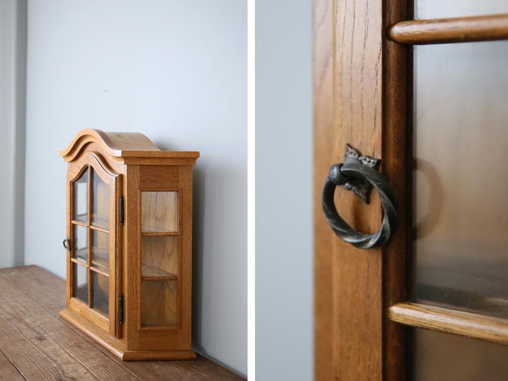 英国アンティーク壁掛けウォールキャビネット/木製シェルフ/飾り棚/(91-250