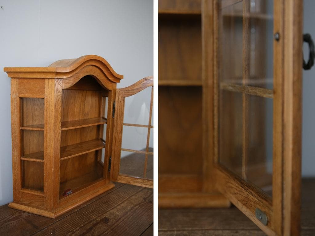 英国アンティーク壁掛けウォールキャビネット/木製シェルフ/飾り棚/(91-250