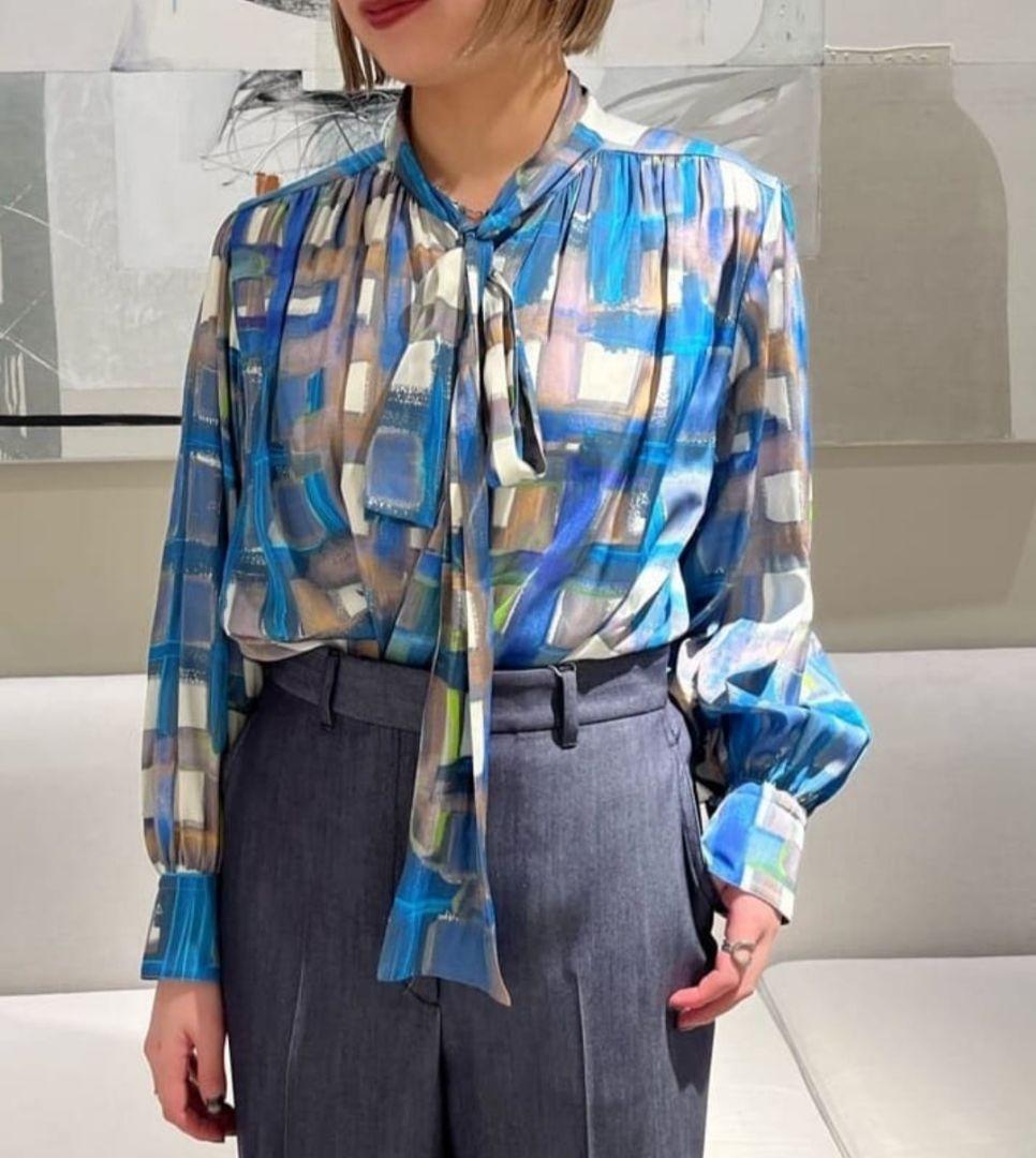 Ballsey スタックチェックプリントワイドボウタイブラウス トゥモローランド