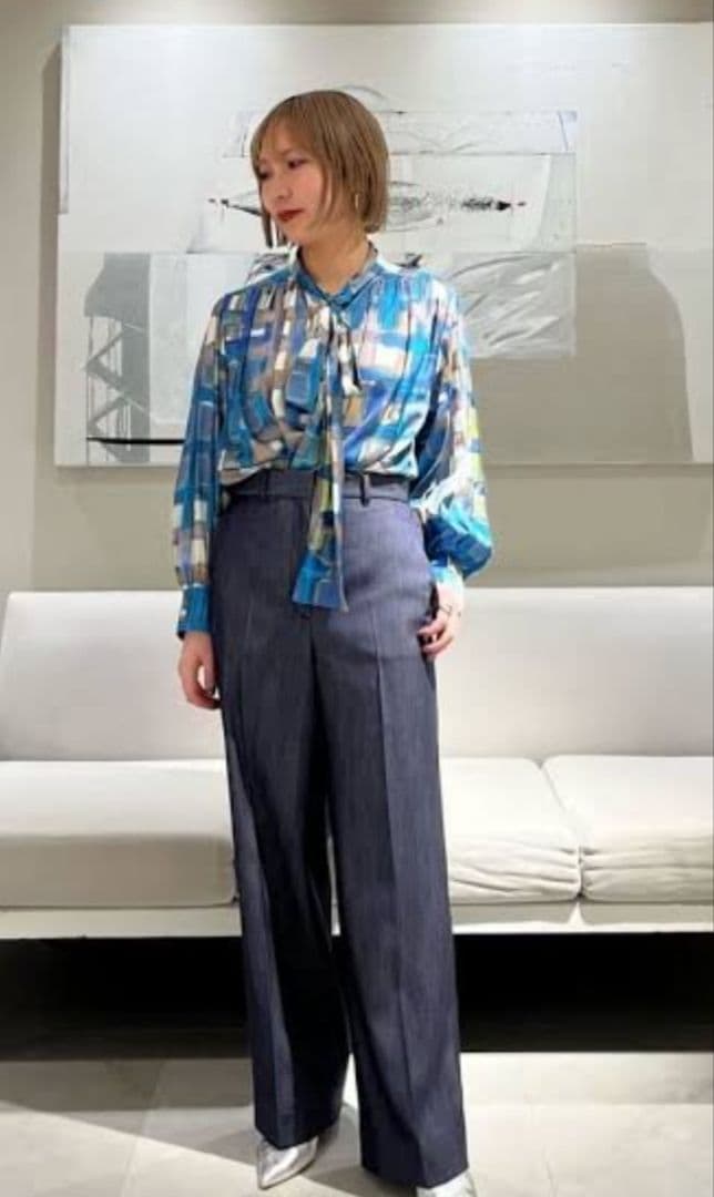 Ballsey スタックチェックプリントワイドボウタイブラウス トゥモローランド