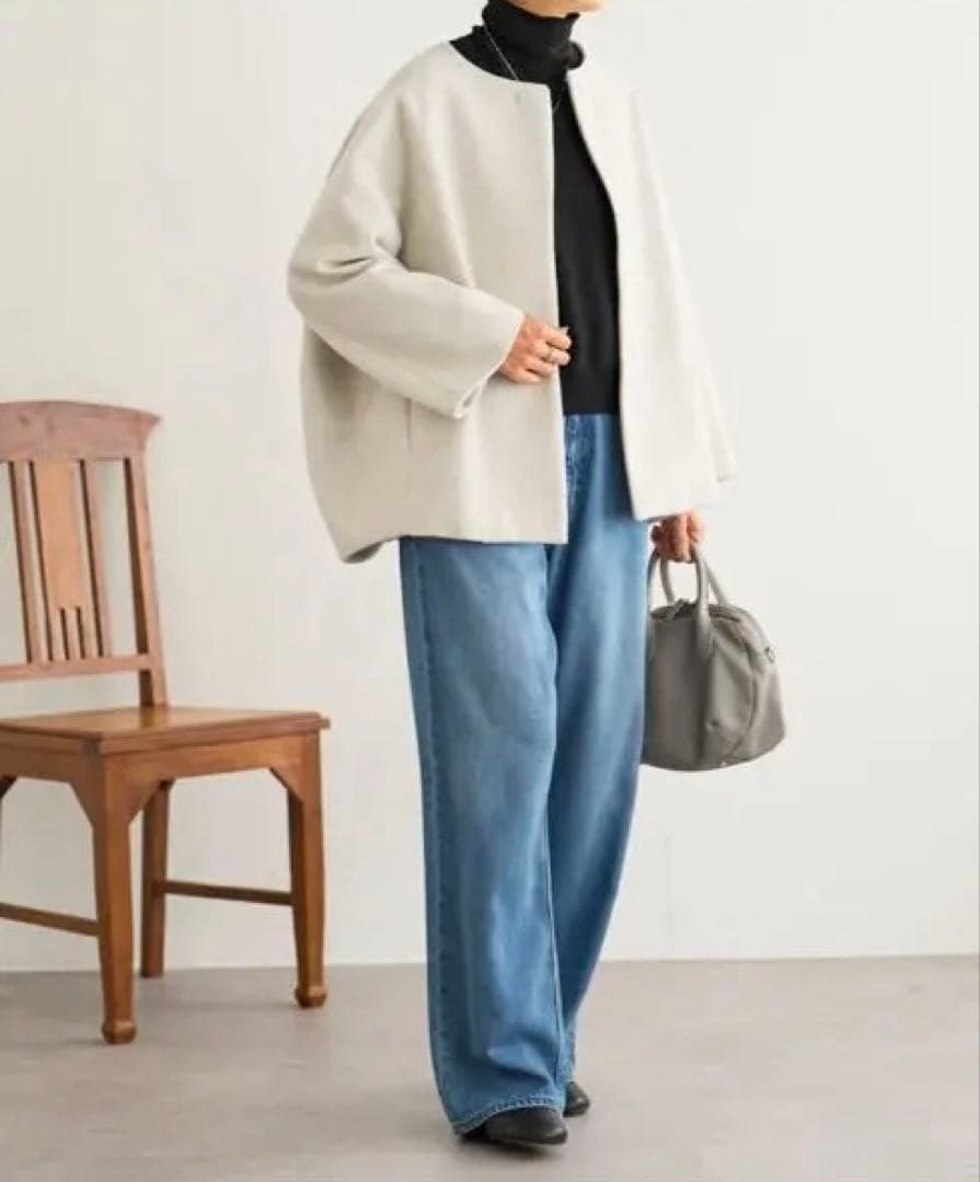 新品タグ付　ビアズリー　後ろぷっくりコート　S ライトグレー