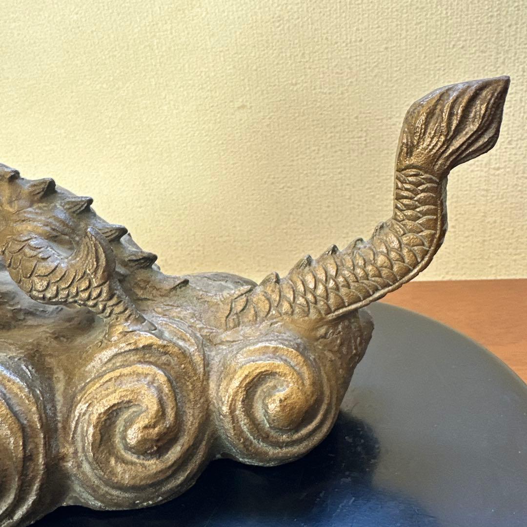 砂原放光 雲龍 鋳物 放光作 辰 龍 古美術 骨董 縁起物 置物 床間 伝統工芸